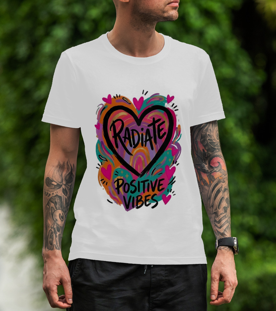Radiate Positive Vibes Colorful Heart Shape T-Shirt