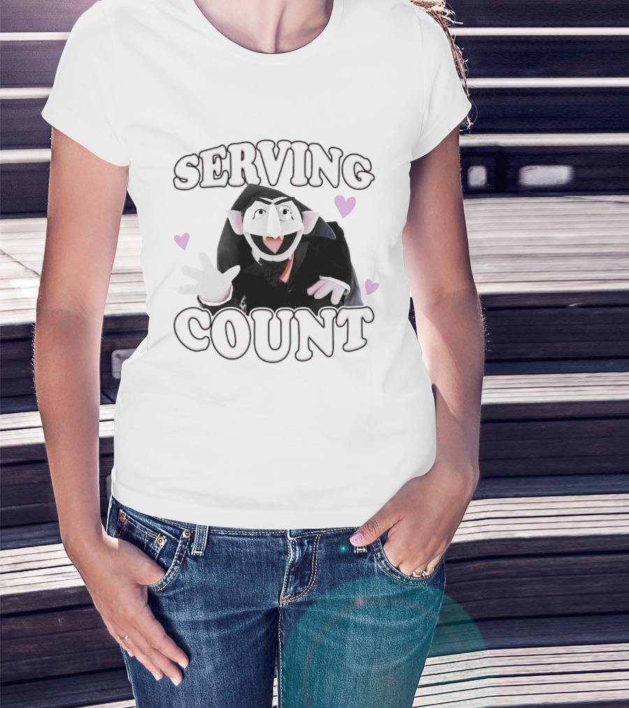 Serving Count Cartoon Vampire Hearts T-Shirt