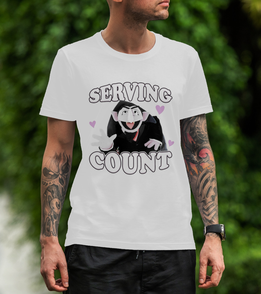 Serving Count Cartoon Vampire Hearts T-Shirt