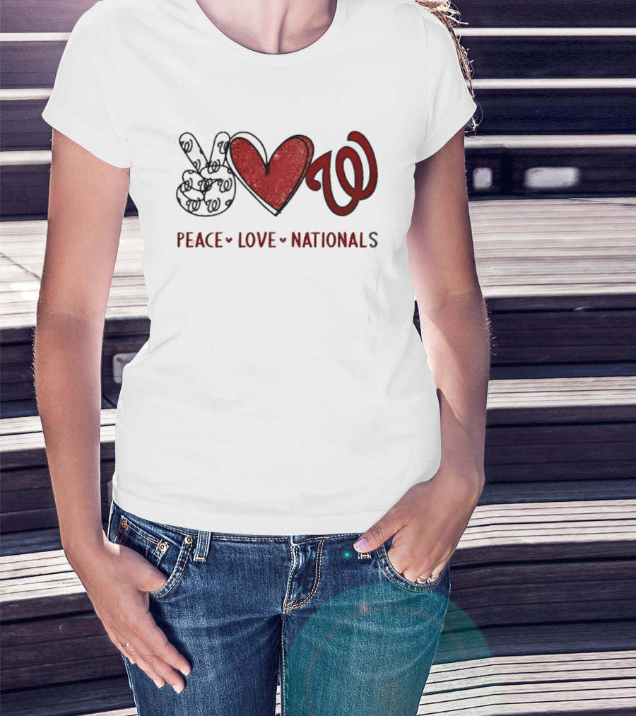 Peace Love Nationals Hand Sign Heart Shape Washington Nationals T-Shirt