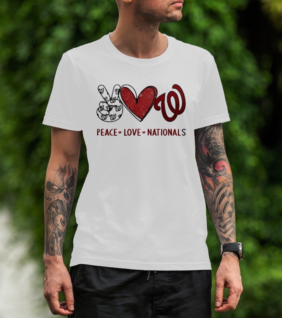 Peace Love Nationals Hand Sign Heart Shape Washington Nationals T-Shirt