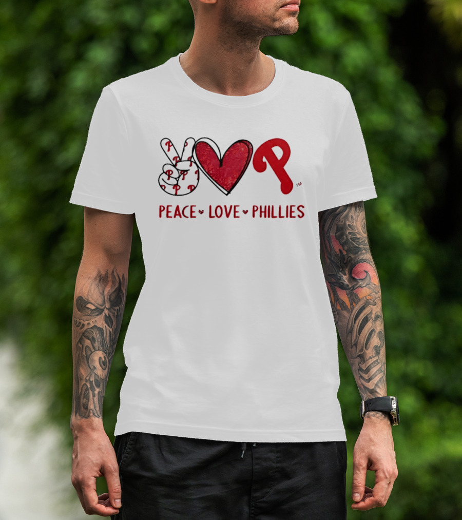 Peace Love Phillies Hand Sign Heart Shape Philadelphia Phillies T-Shirt