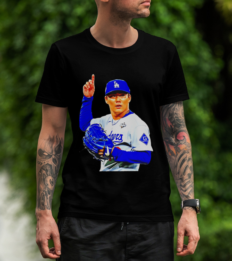 Yoshinobu Yamamoto '26 Los Angeles Dodgers Player Blue Glove T-Shirt