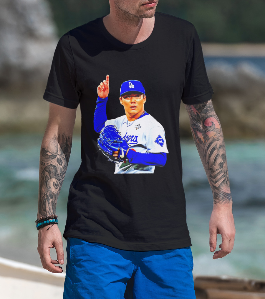 Yoshinobu Yamamoto '26 Los Angeles Dodgers Player Blue Glove T-Shirt