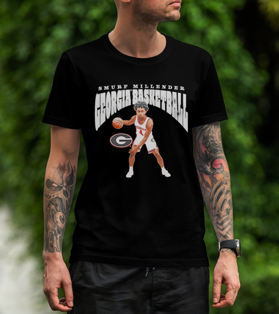 Georgia Bulldogs Smurf Millender Player Collage Basketball Team Merch T-Shirt
