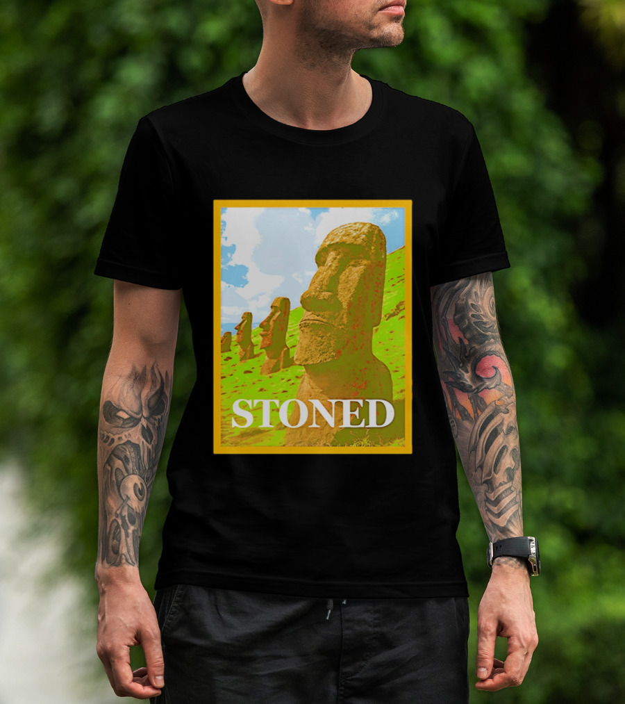 Stoned Moai Statue Easter Island Head Print T-Shirt
