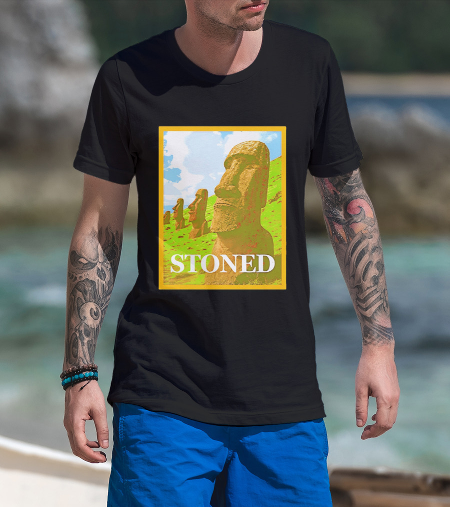 Stoned Moai Statue Easter Island Head Print T-Shirt