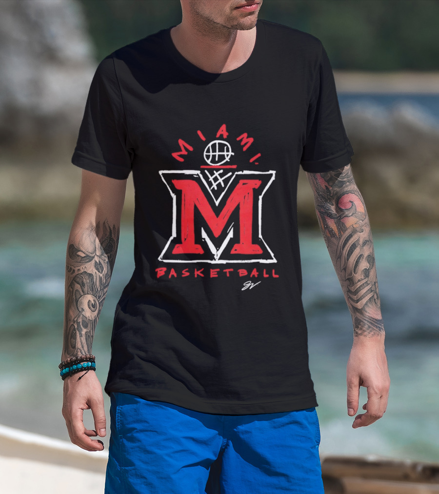 Miami RedHawks Basketball M Logo Sketch T-Shirt