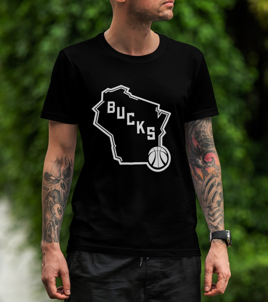 Milwaukee Bucks State Outline With Basketball T-Shirt