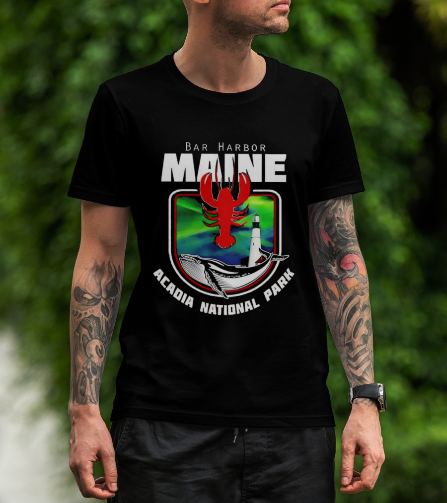 Bar Harbor Maine Acadia National Park Lobster Whale Lighthouse T-Shirt