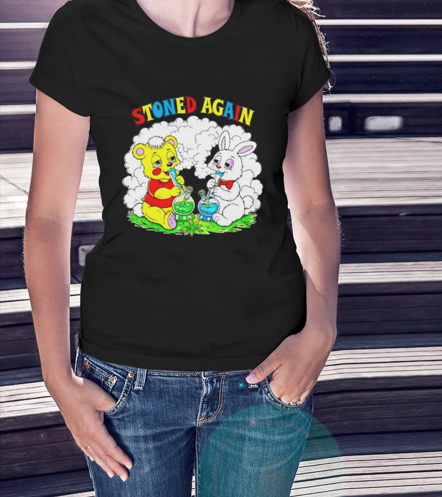 Bear And Bunny Stoned Again Smoking All Day Everyday T-Shirt
