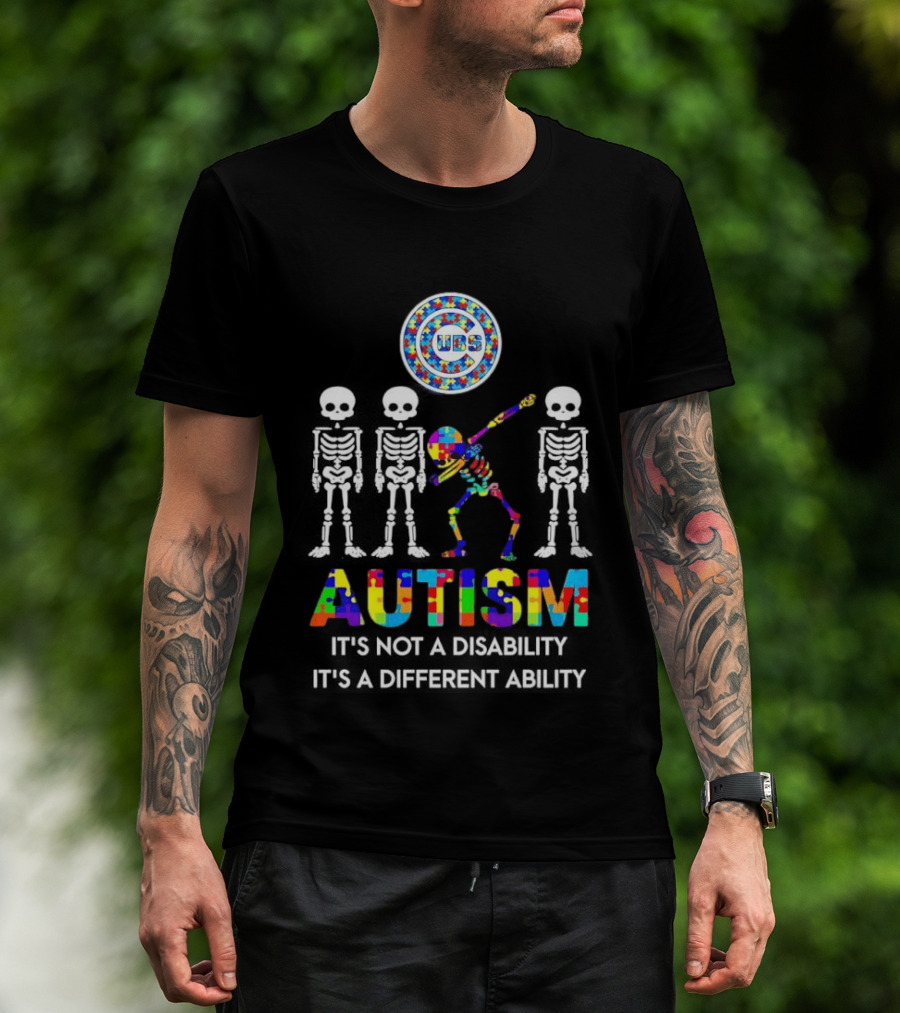 Chicago Cubs Autism It's Not A Disability It's A Different Ability Skeleton Puzzle T-Shirt