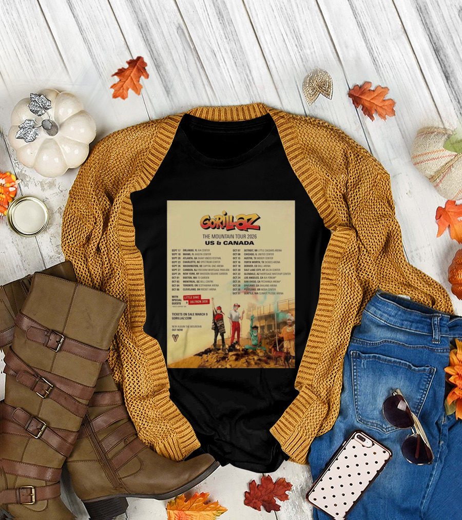 Gorillaz The Mountain Tour 2026 US Canada Dates Little Simz Deltron 3030 T-Shirt