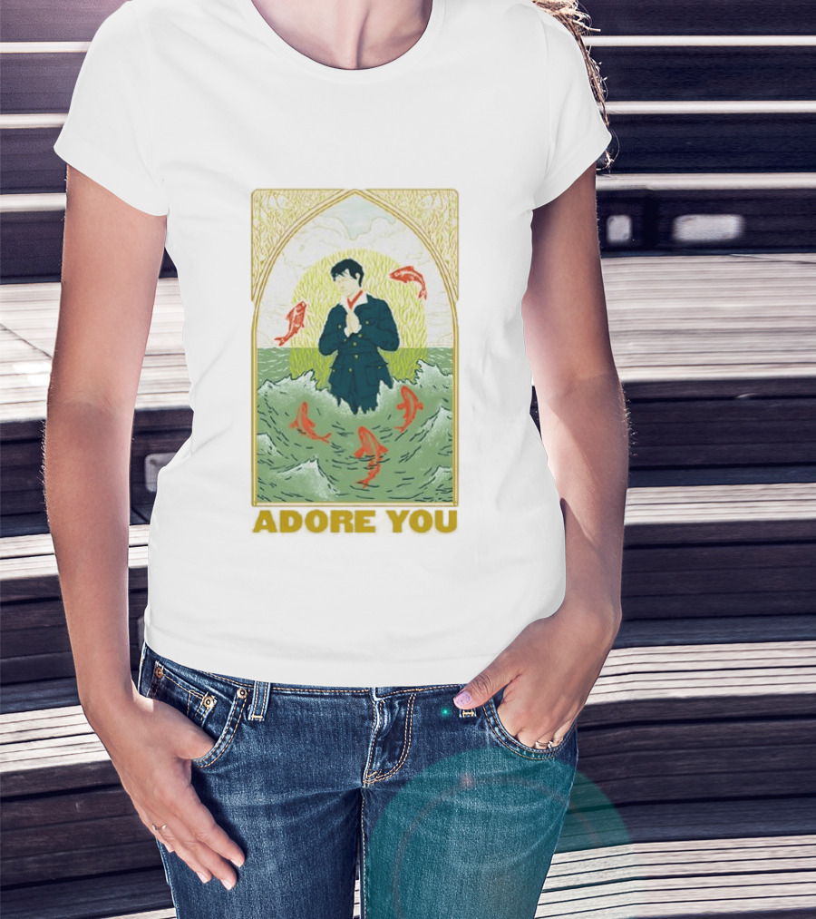 Adore You Iconic Pose Surrounded By Fish And Waves T-Shirt