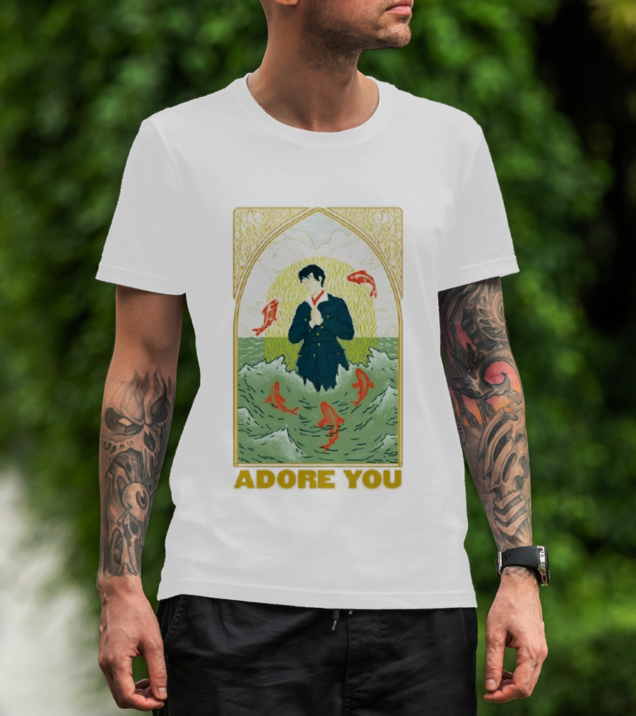 Adore You Iconic Pose Surrounded By Fish And Waves T-Shirt
