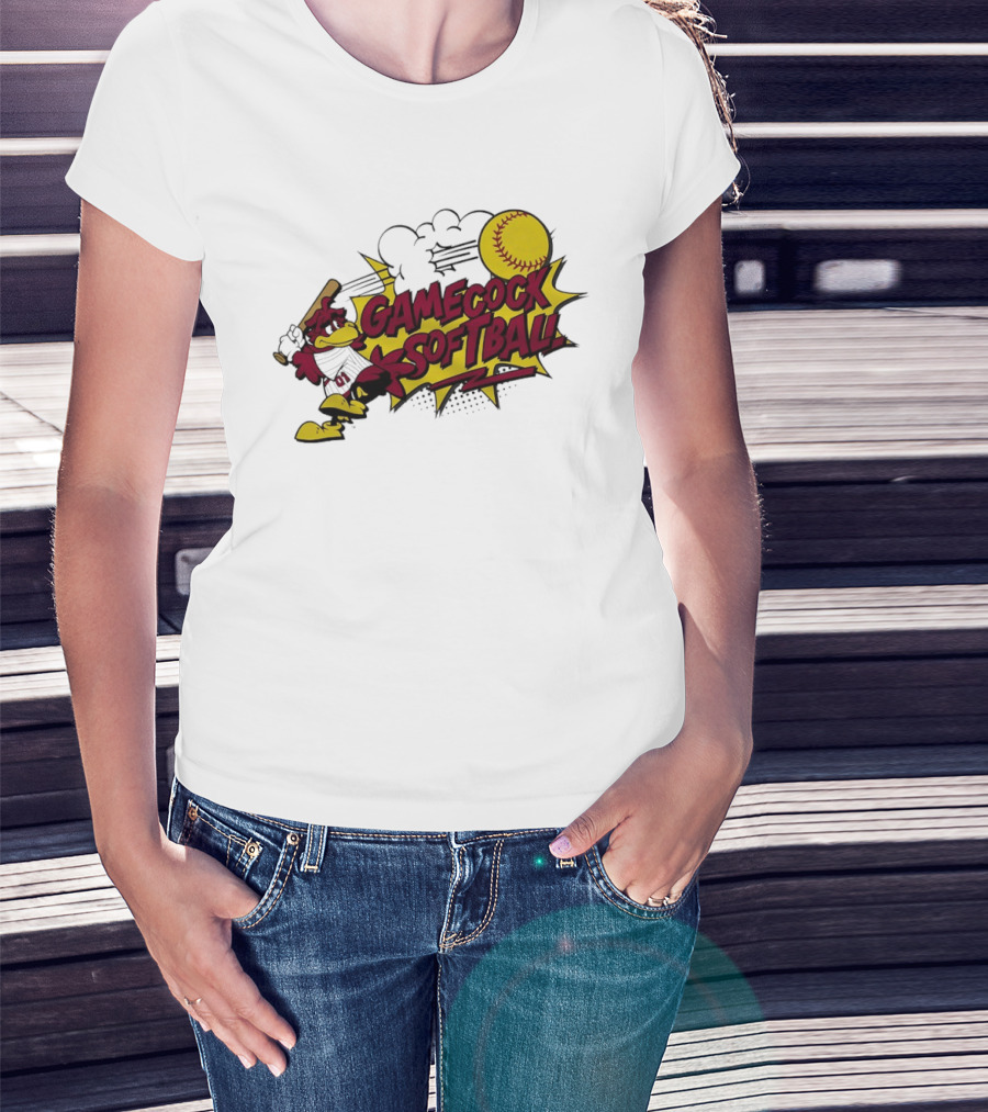 Gamecock Softball Cartoon Player Batting With Ball T-Shirt