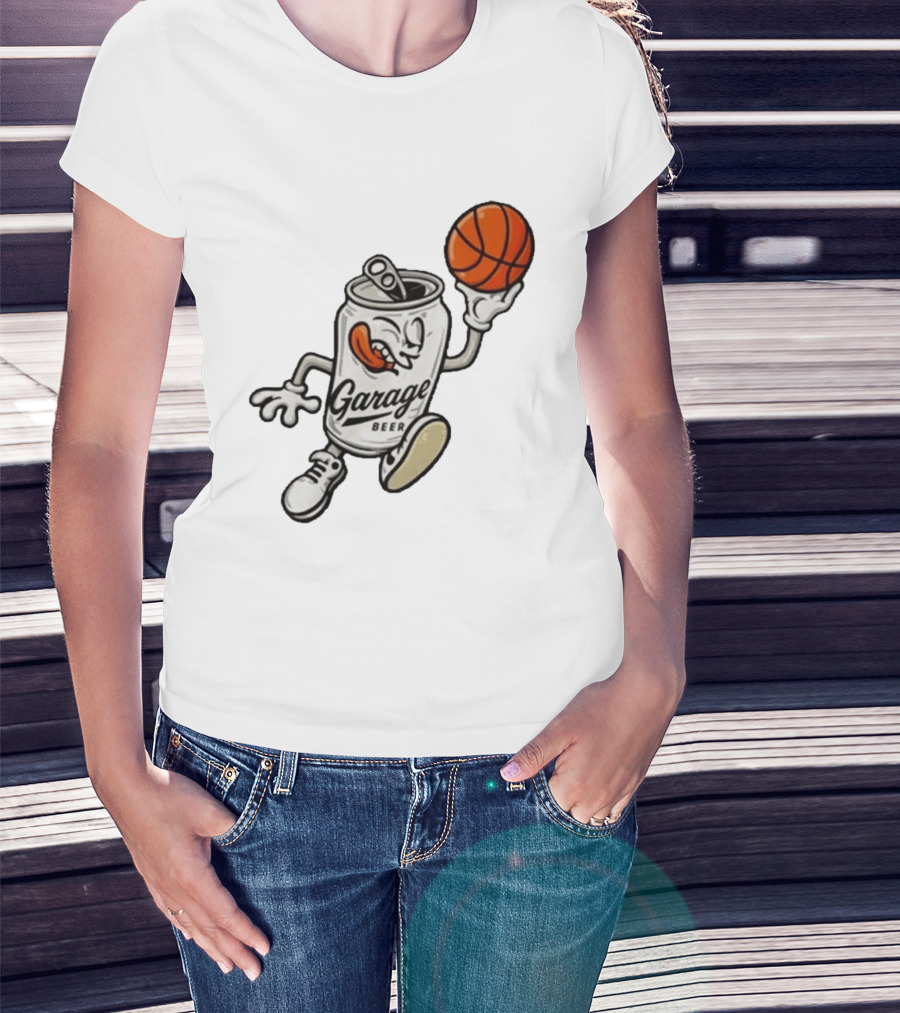 Garage Beer Can Basketball Cartoon T-Shirt
