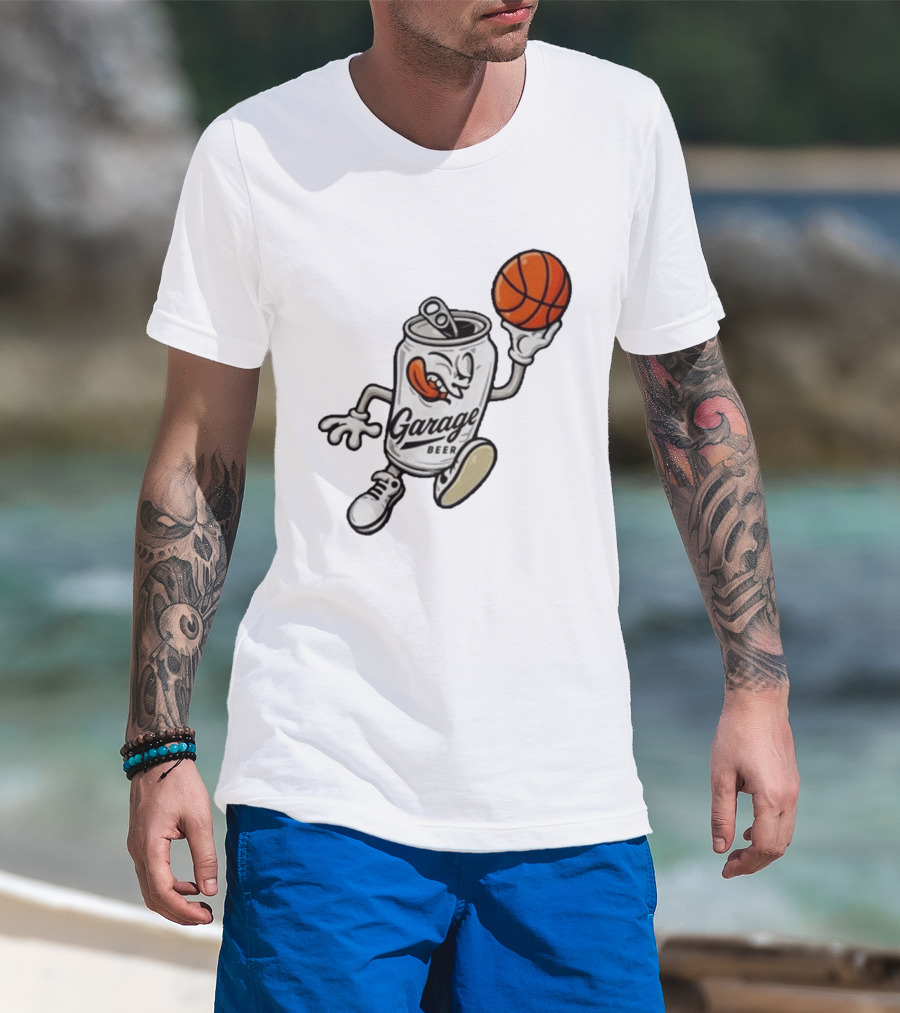 Garage Beer Can Basketball Cartoon T-Shirt