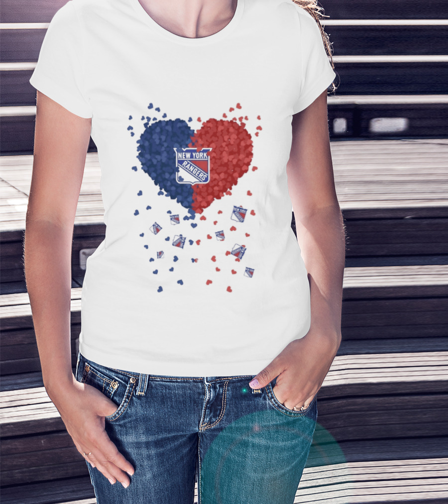 New York Rangers Heart Shaped Emblem With Blue And Red T-Shirt