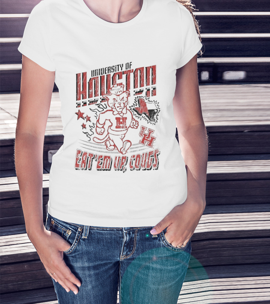 University Of Houston Eat 'Em Up Cougs Runnin' Houston Cougar Texas Stars And Paw T-Shirt