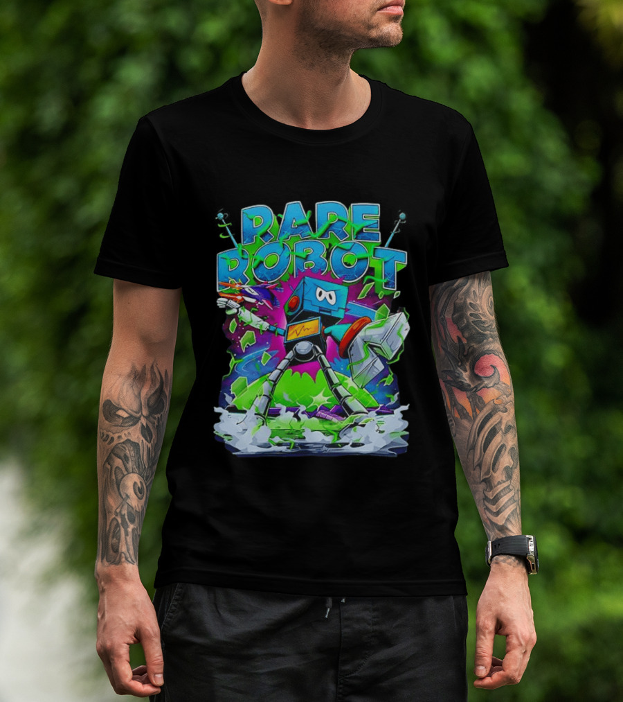RARE ROBOT 555 Futuristic Retro Neon Style Robot Explosion T-Shirt