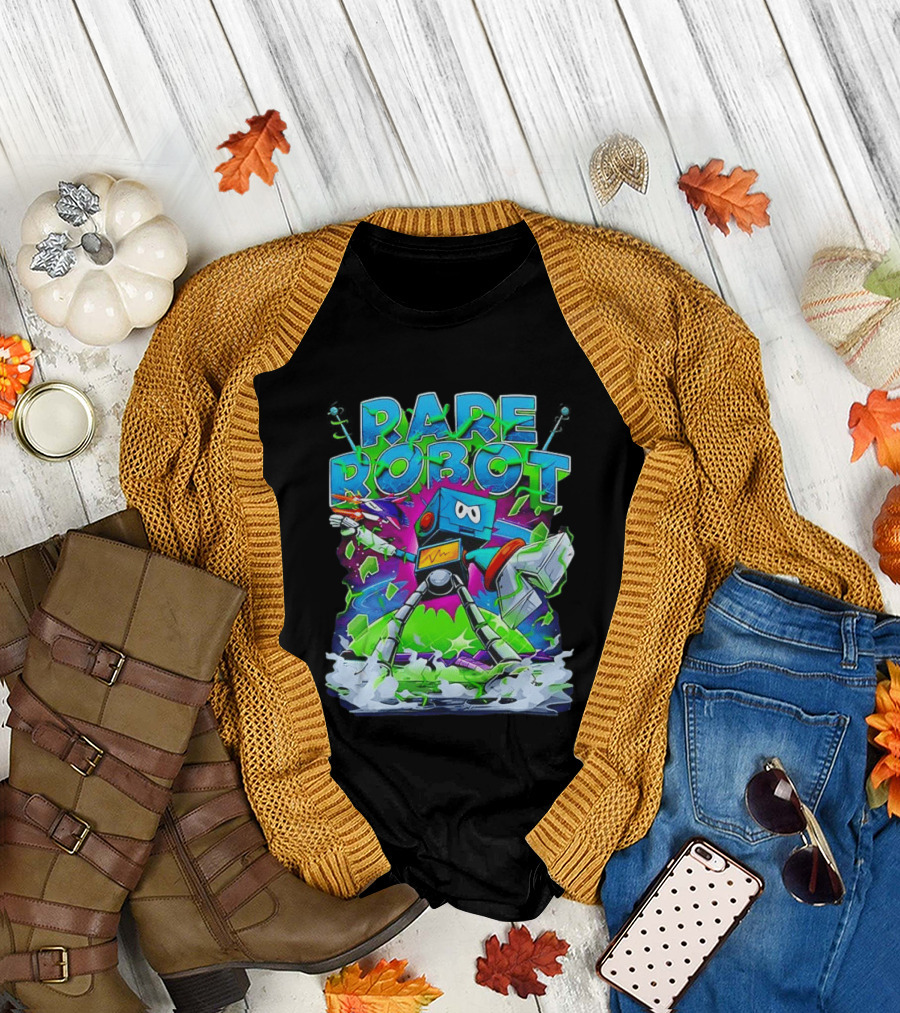 RARE ROBOT 555 Futuristic Retro Neon Style Robot Explosion T-Shirt
