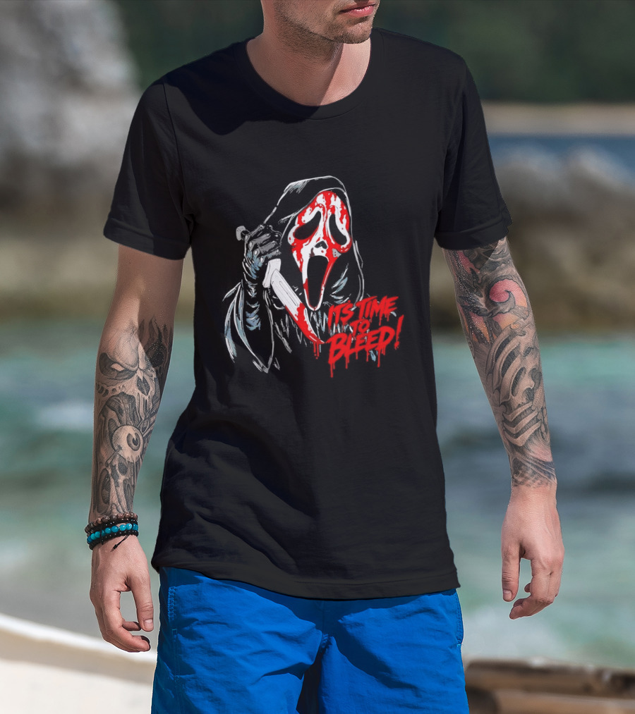 Ghost Face Time To Bleed Horror Iconic Scream Mask T-Shirt
