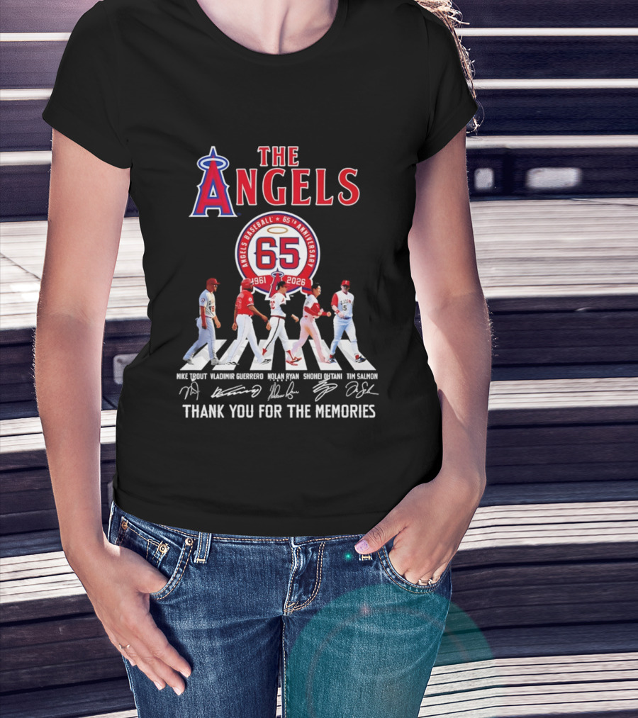 The Angels Baseball 65th Anniversary 1961 2026 Thank You For The Memories Mike Trout Vladimir Guerrero Nolan Ryan Shohei Ohtani Tim Salmon T-Shirt