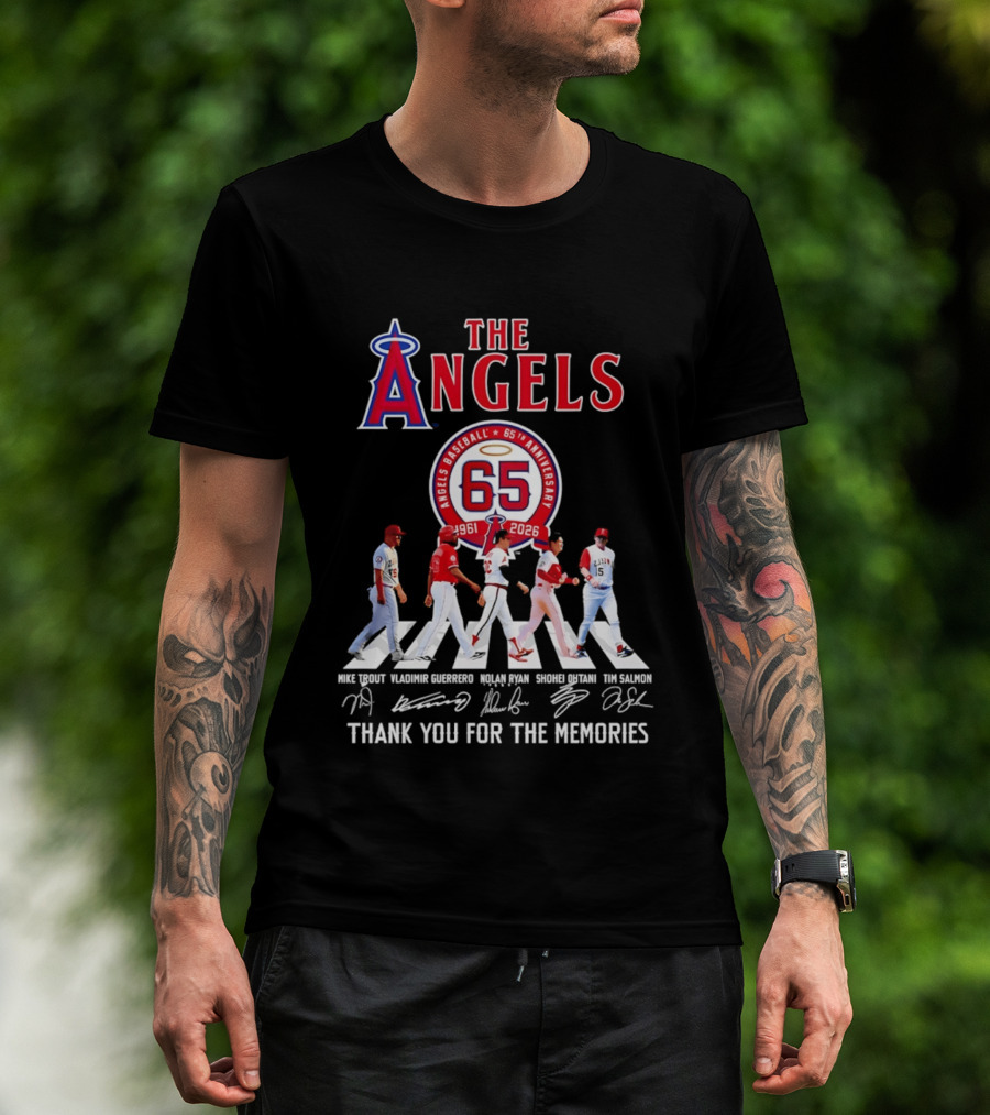 The Angels Baseball 65th Anniversary 1961 2026 Thank You For The Memories Mike Trout Vladimir Guerrero Nolan Ryan Shohei Ohtani Tim Salmon T-Shirt