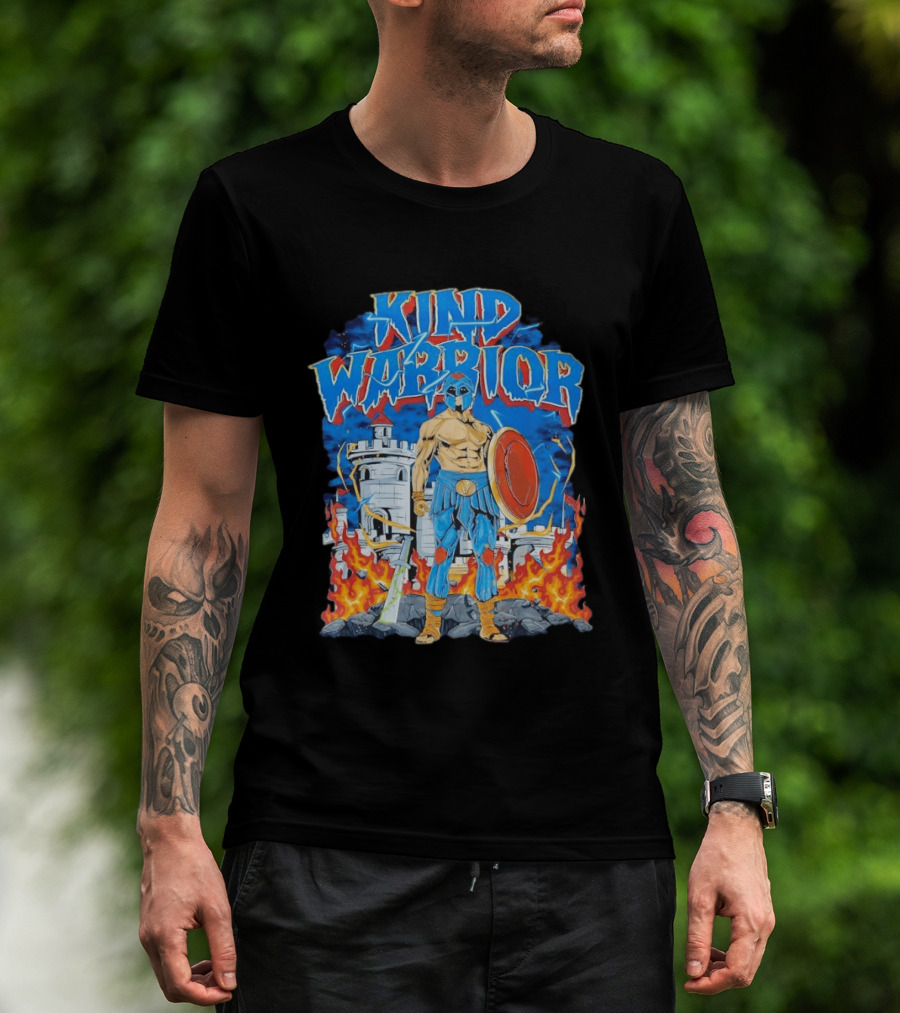 Kind Warrior Castle Flames Comic Hero T-Shirt