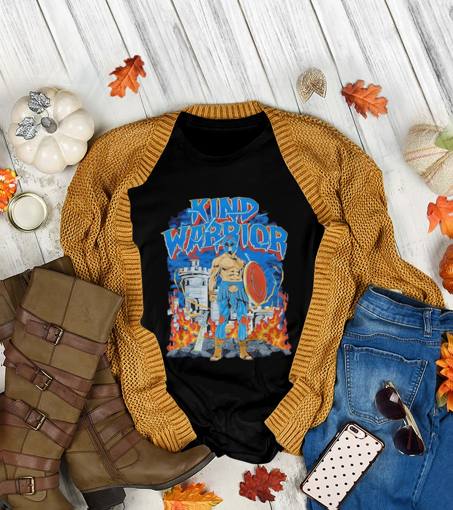 Kind Warrior Castle Flames Comic Hero T-Shirt