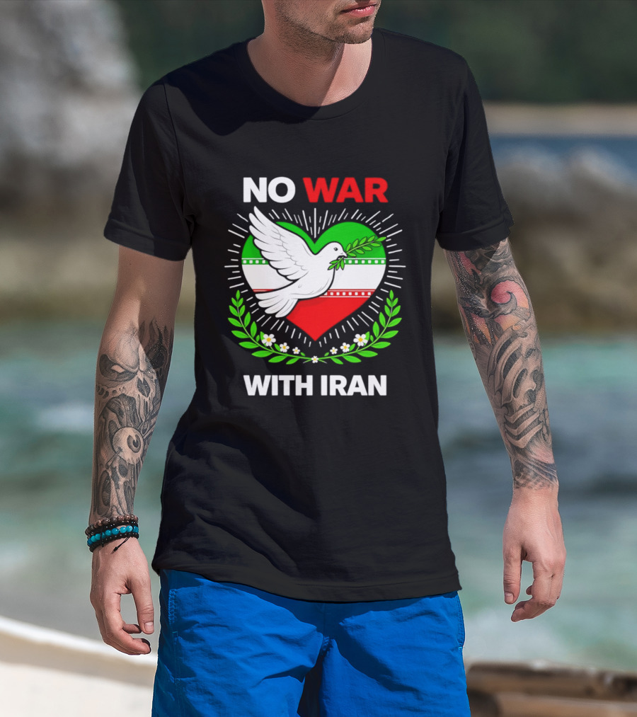 No War With Iran Dove Peace Heart Flag T-Shirt