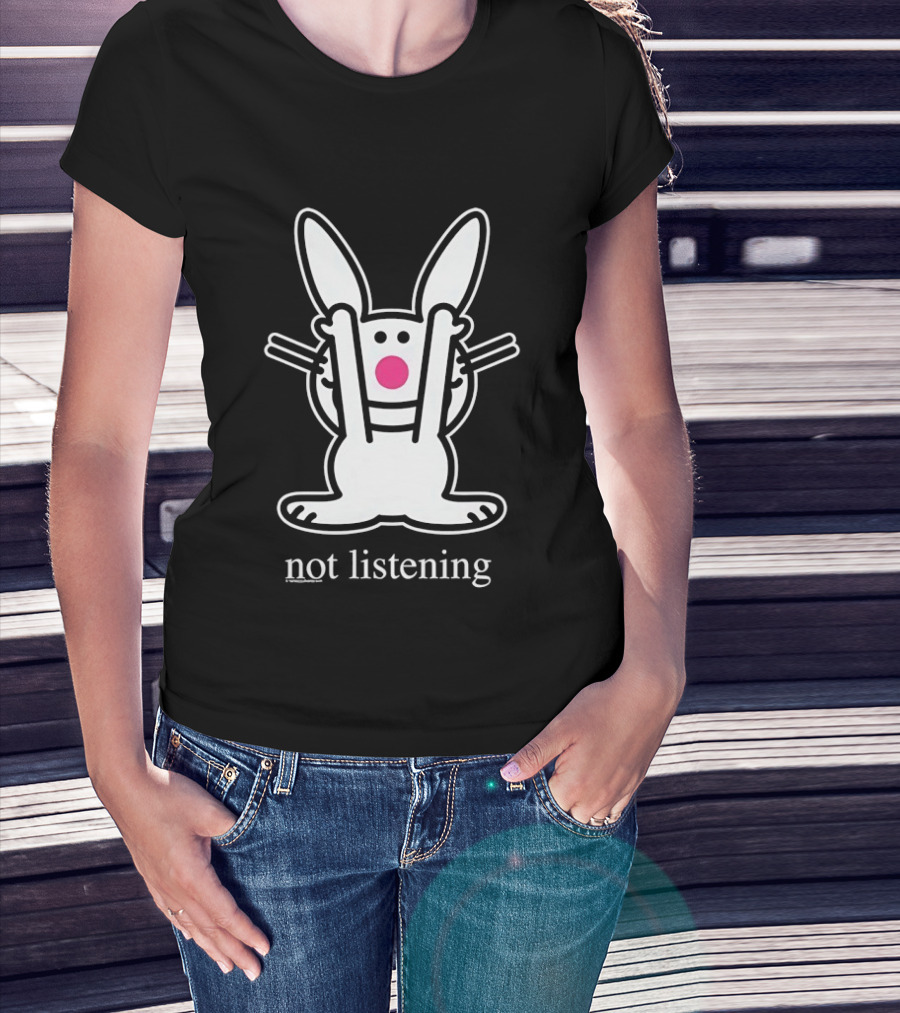 Bunny Not Listening Playful Ears Up Cartoon T-Shirt