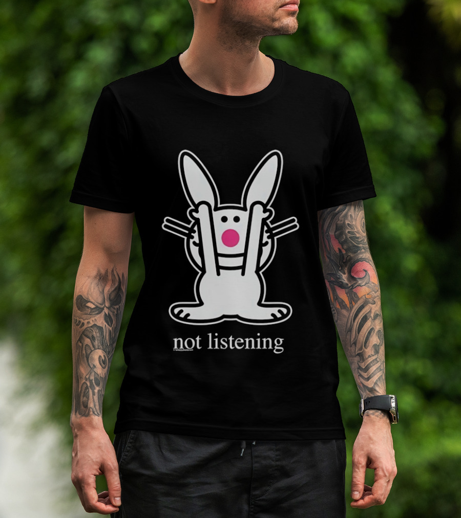 Bunny Not Listening Playful Ears Up Cartoon T-Shirt