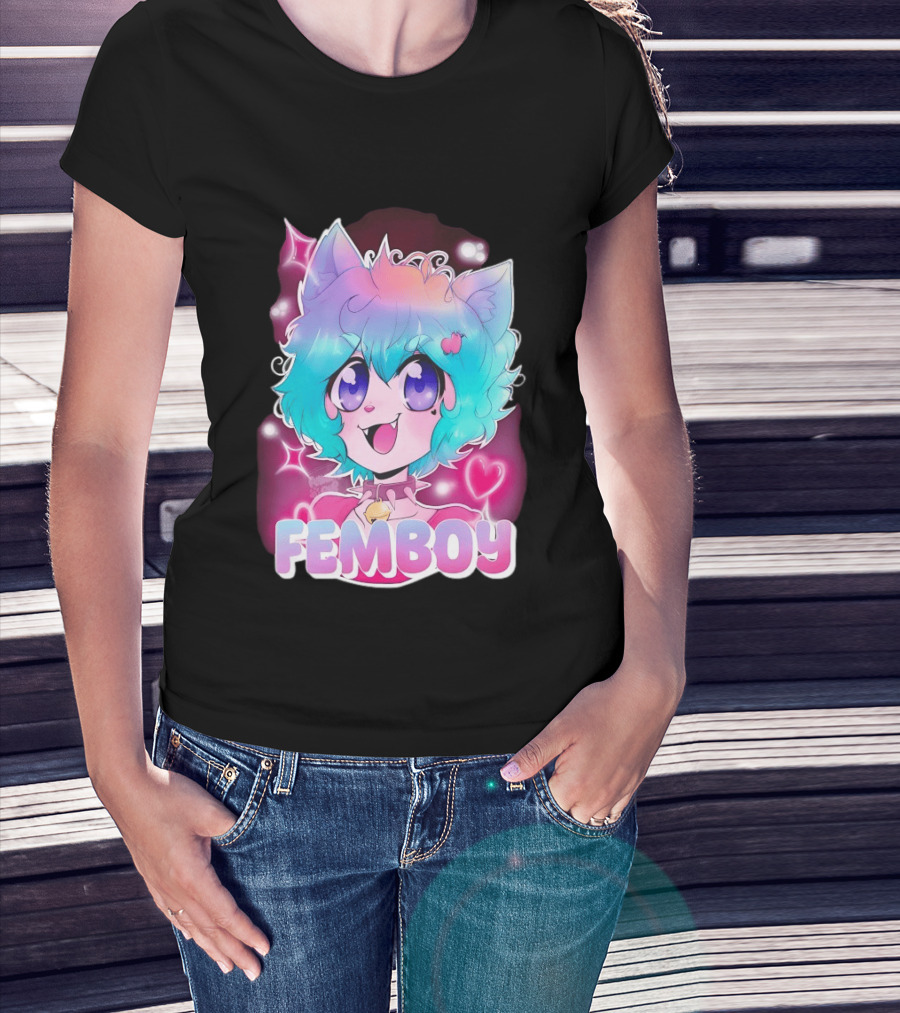Femboy Anime Pastel Cat Ears Kawaii Aesthetic Cute T-Shirt