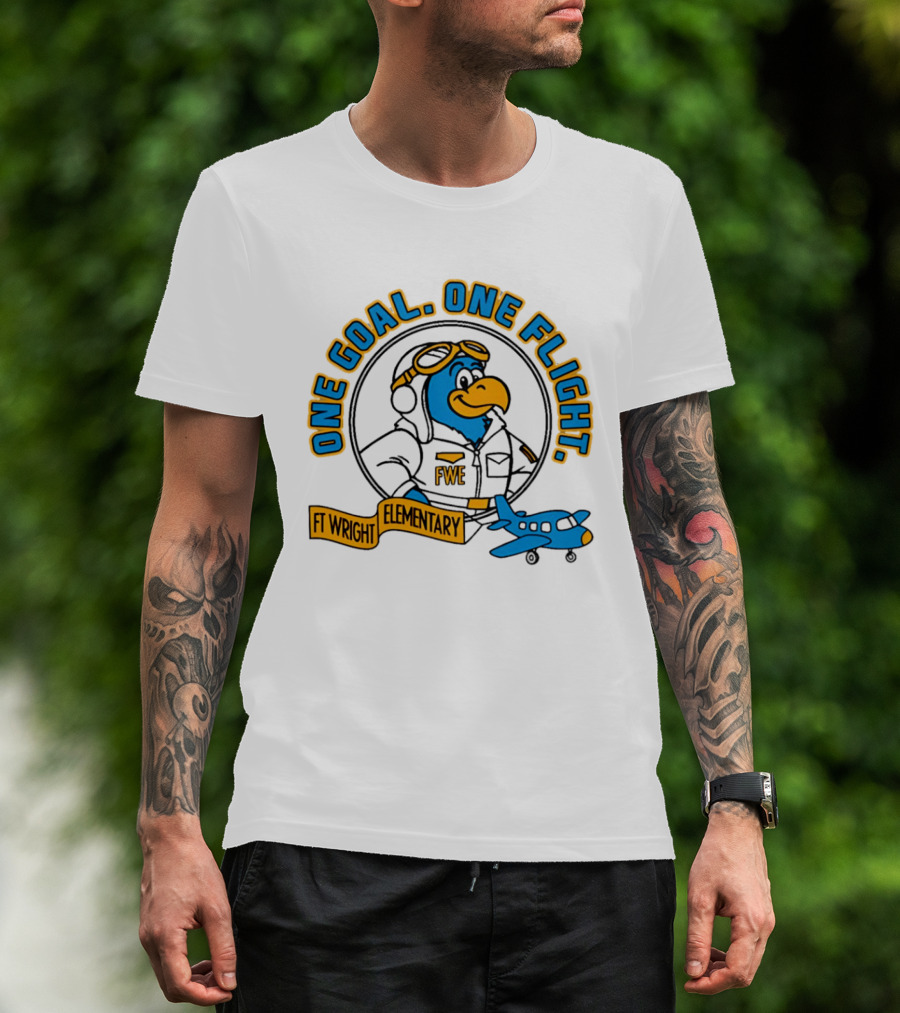 Ft Wright Elementary Falcons One Goal One Flight Pilot Bird With Plane T-Shirt