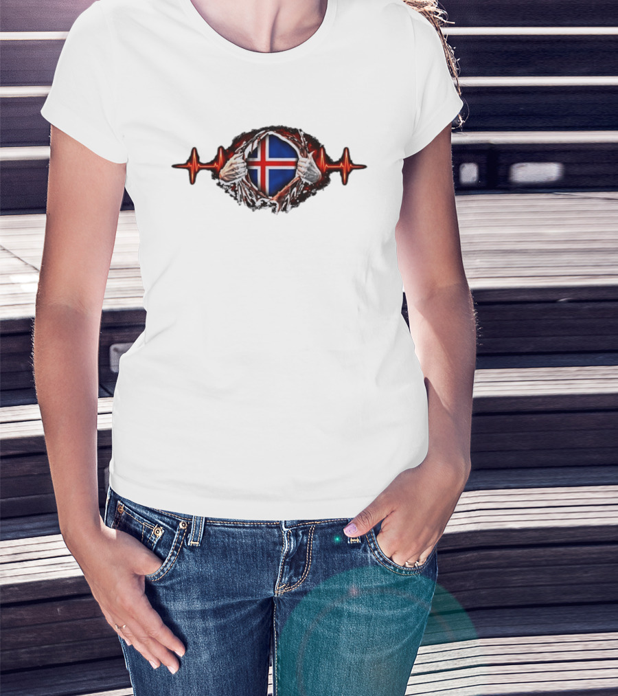 Iceland Heartbeat Flag Reality Glitch T-Shirt