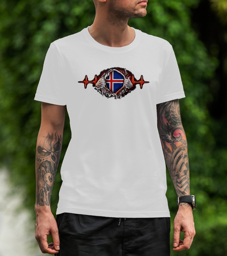 Iceland Heartbeat Flag Reality Glitch T-Shirt