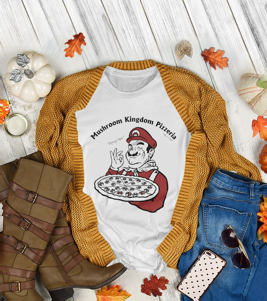 Mushroom Kingdom Pizzeria Funny Pizza Chef Winking Gesture Gaming Fan T-Shirt