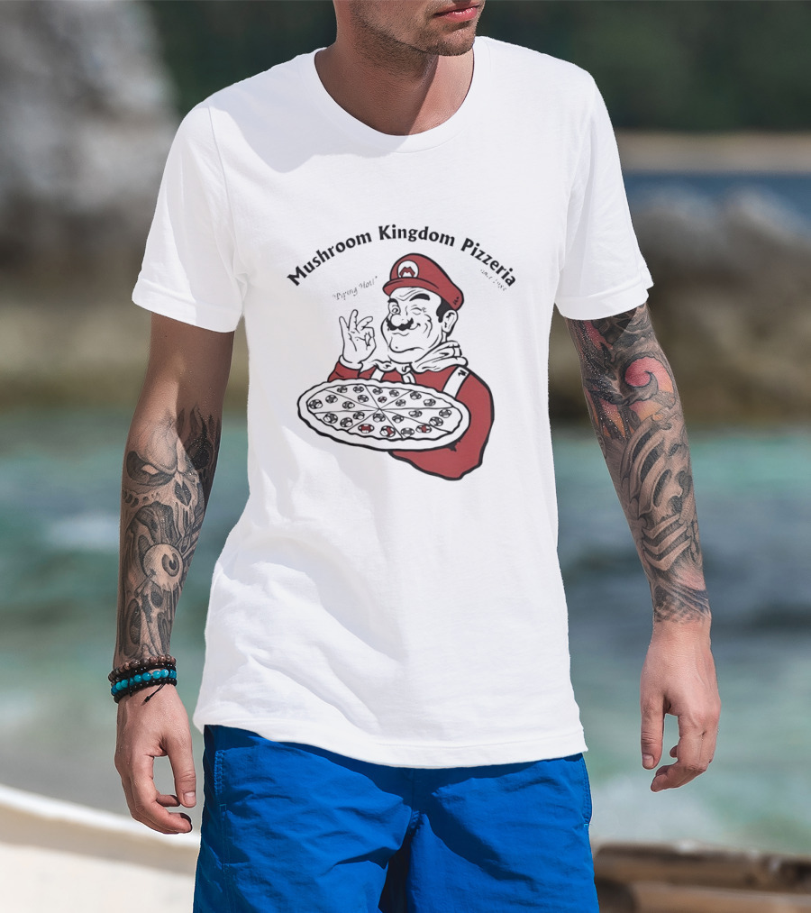 Mushroom Kingdom Pizzeria Funny Pizza Chef Winking Gesture Gaming Fan T-Shirt