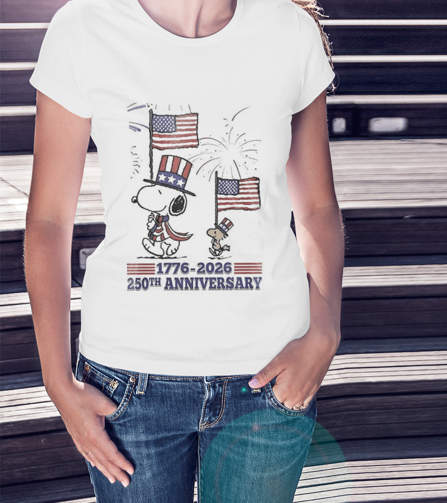 Snoopy 1776 2026 USA 250th Anniversary Celebration With Flags And Fireworks T-Shirt