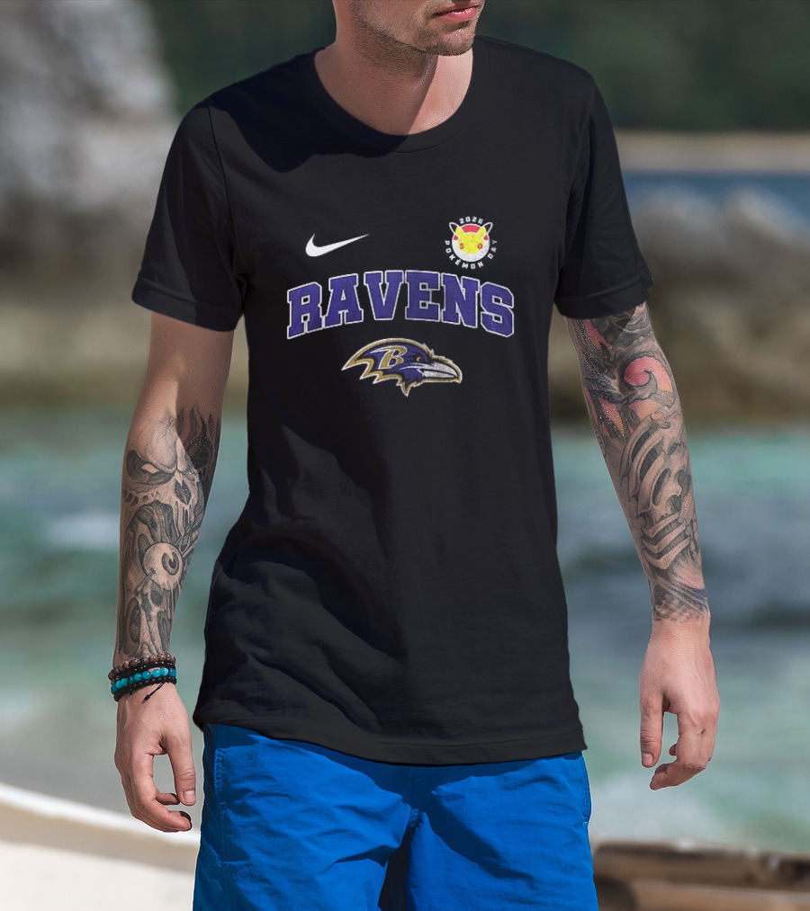 Nike Baltimore Ravens Pikachu 30th Anniversary Collaboration T-Shirt
