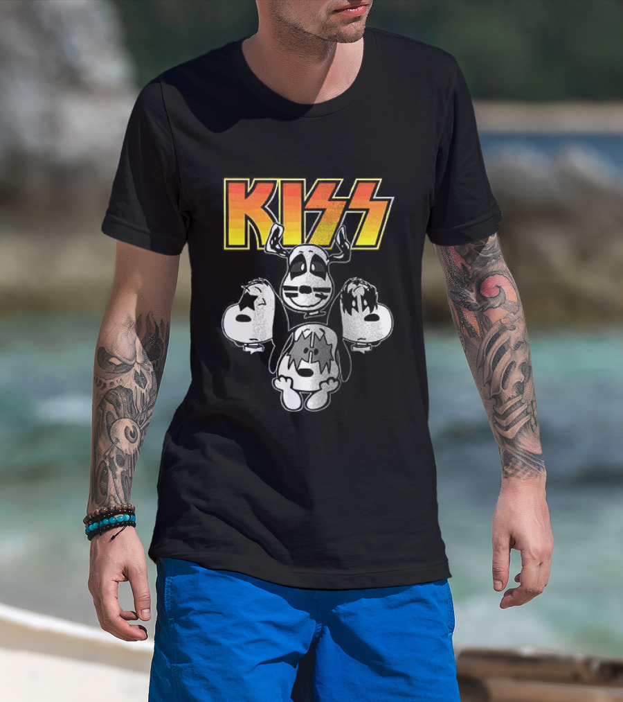 Kiss X Peanuts Snoopy Shout It Out Loud Collaboration Featuring Iconic Characters T-Shirt