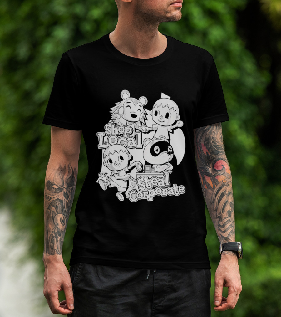 Shop Local Steal Corporate Clay Cartoon Characters T-Shirt