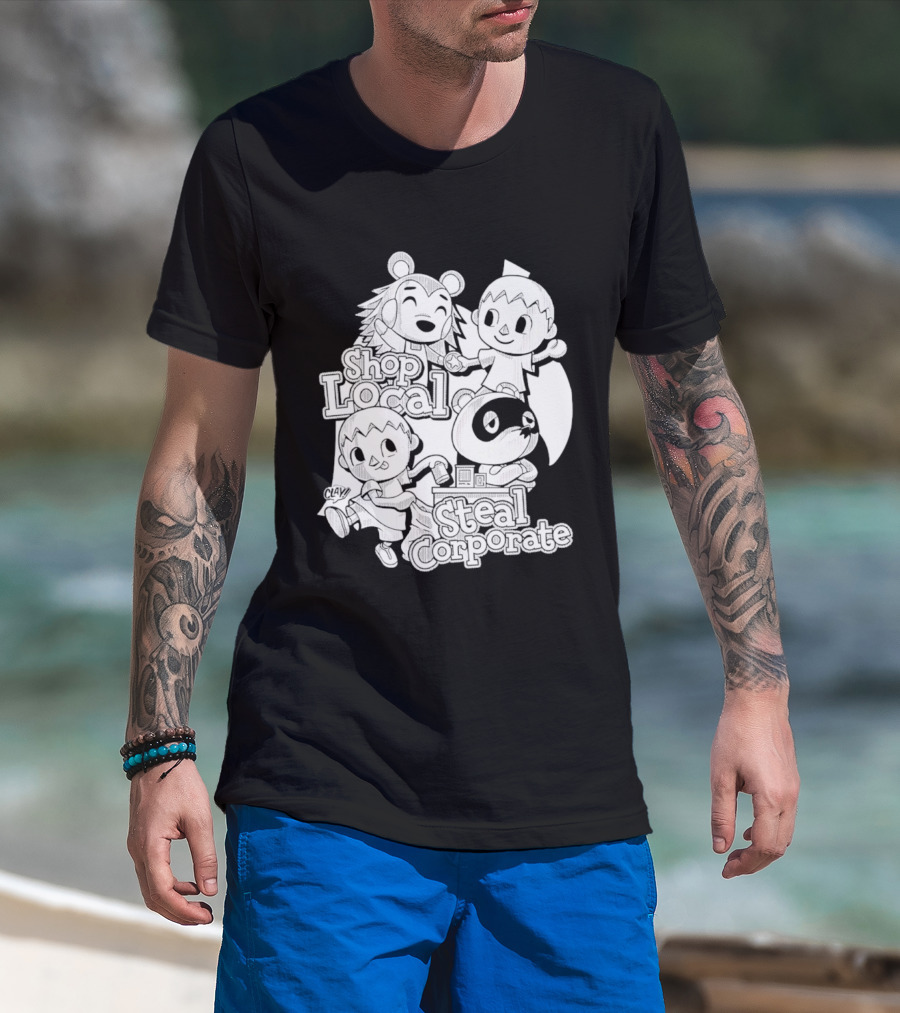 Shop Local Steal Corporate Clay Cartoon Characters T-Shirt