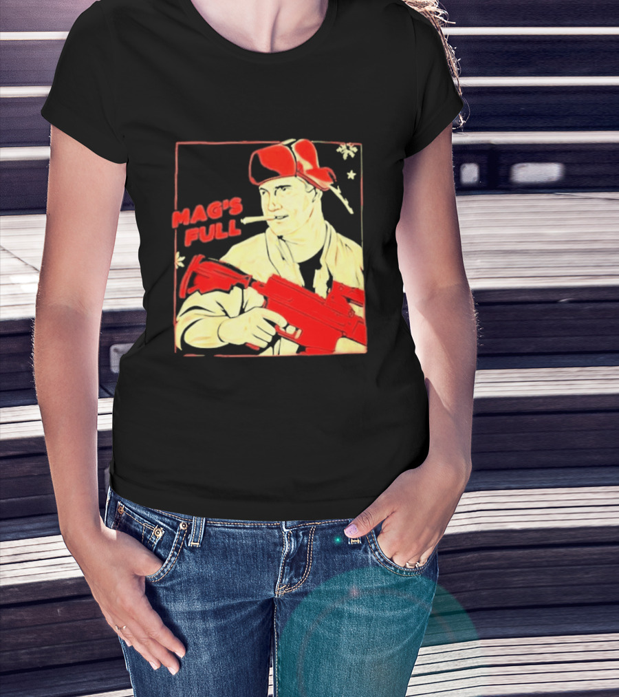Mag's Full Armed Character With Red Cap And Gun T-Shirt