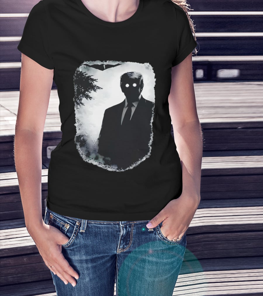 Dark Shadow Figure Mysterious Silhouette Trump Eerie Woods Cloaked Eyes T-Shirt