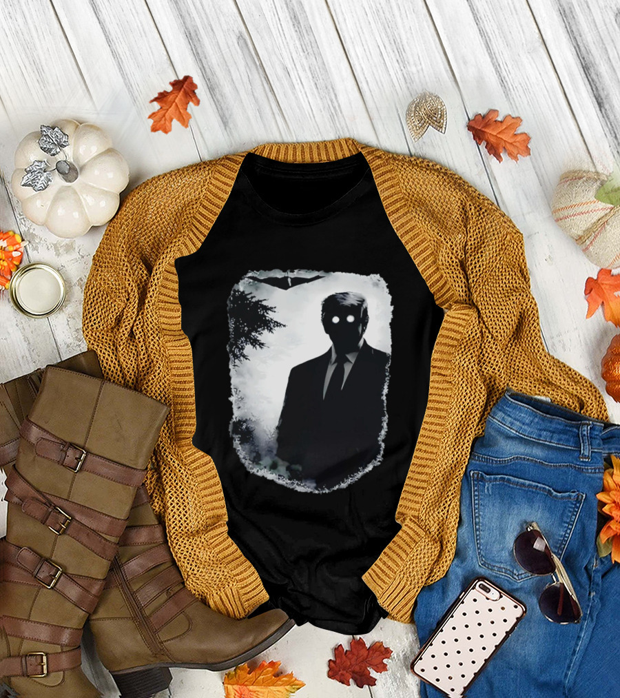 Dark Shadow Figure Mysterious Silhouette Trump Eerie Woods Cloaked Eyes T-Shirt