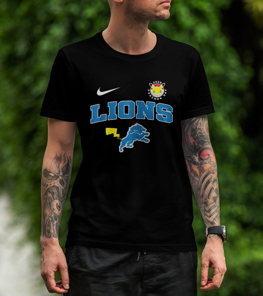Nike Detroit Lions Pikachu Pokemon Day 2023 Anniversary T-Shirt