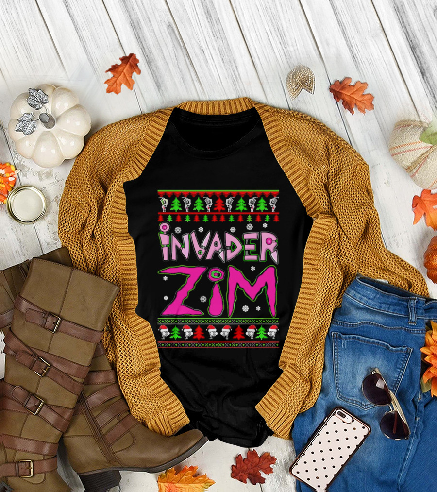 Invader Zim Christmas Sweater Santa Hat Trees T-Shirt
